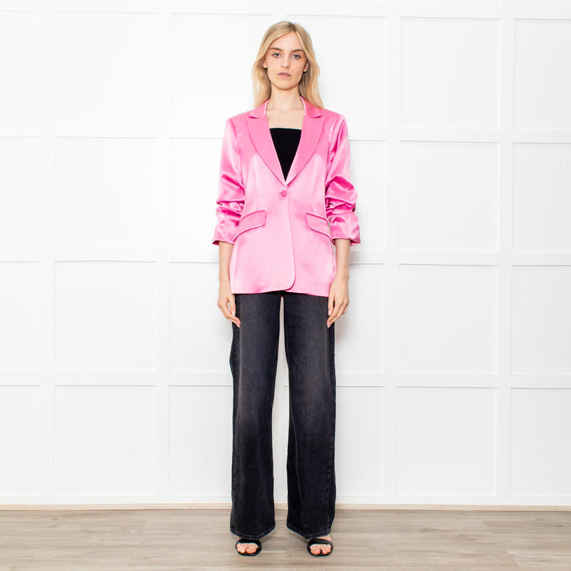 Cinq a Sept Pink Silk Feel Blazer With Ruch Sleeves