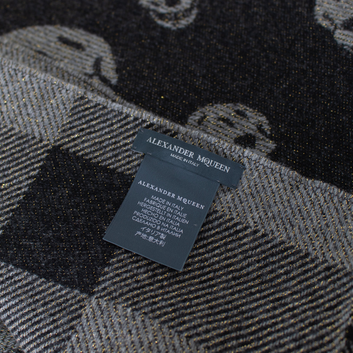 Alexander McQueen Grey Shawl With Gold Thread And Skulls