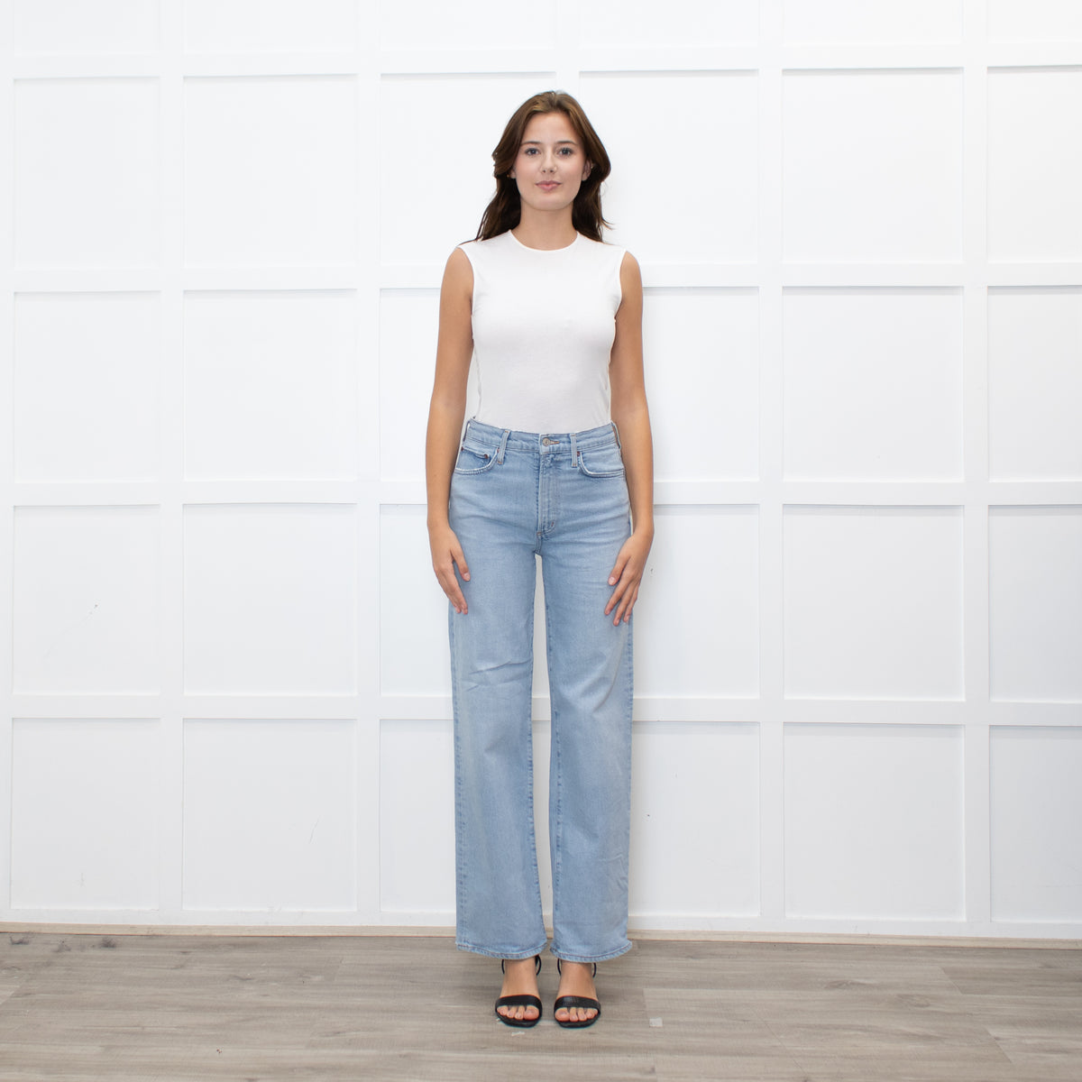 Agolde Pale Blue Wide Leg Ankle Length Harper Jeans