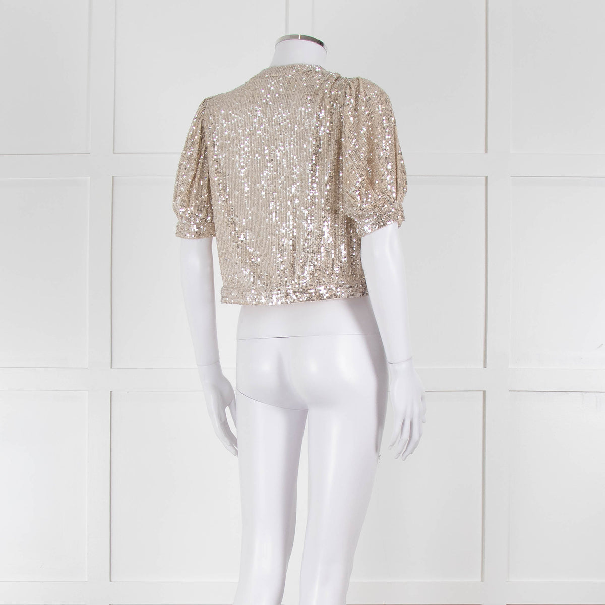 Masscob Beige Silver Sequin Half Sleeve Cropped Top