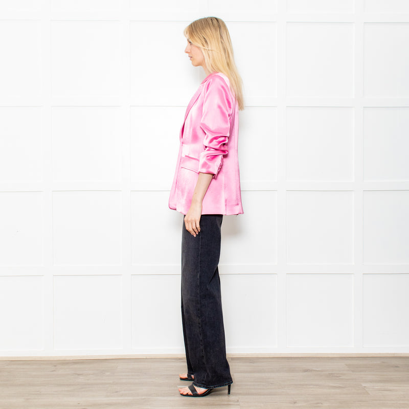 Cinq a Sept Pink Silk Feel Blazer With Ruch Sleeves