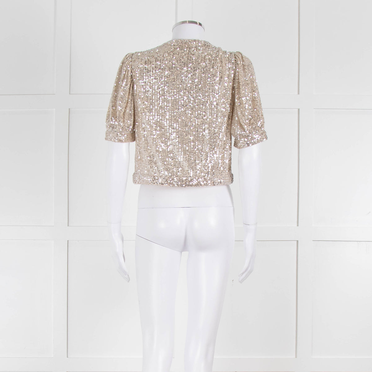 Masscob Beige Silver Sequin Half Sleeve Cropped Top