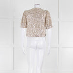 Masscob Beige Silver Sequin Half Sleeve Cropped Top