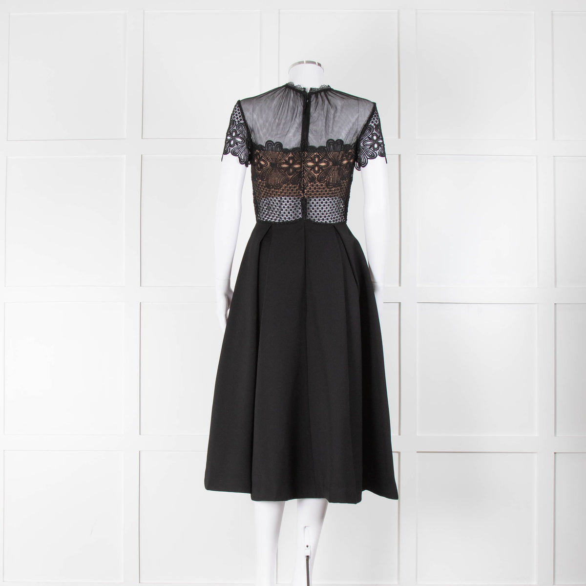 Self-Portrait Black Lace Top Cap Sleeve Midi Dress