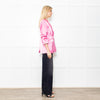 Cinq a Sept Pink Silk Feel Blazer With Ruch Sleeves