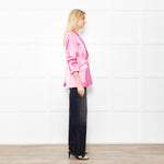 Cinq a Sept Pink Silk Feel Blazer With Ruch Sleeves