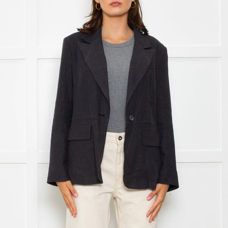 Free People Black Linen Blazer Jacket