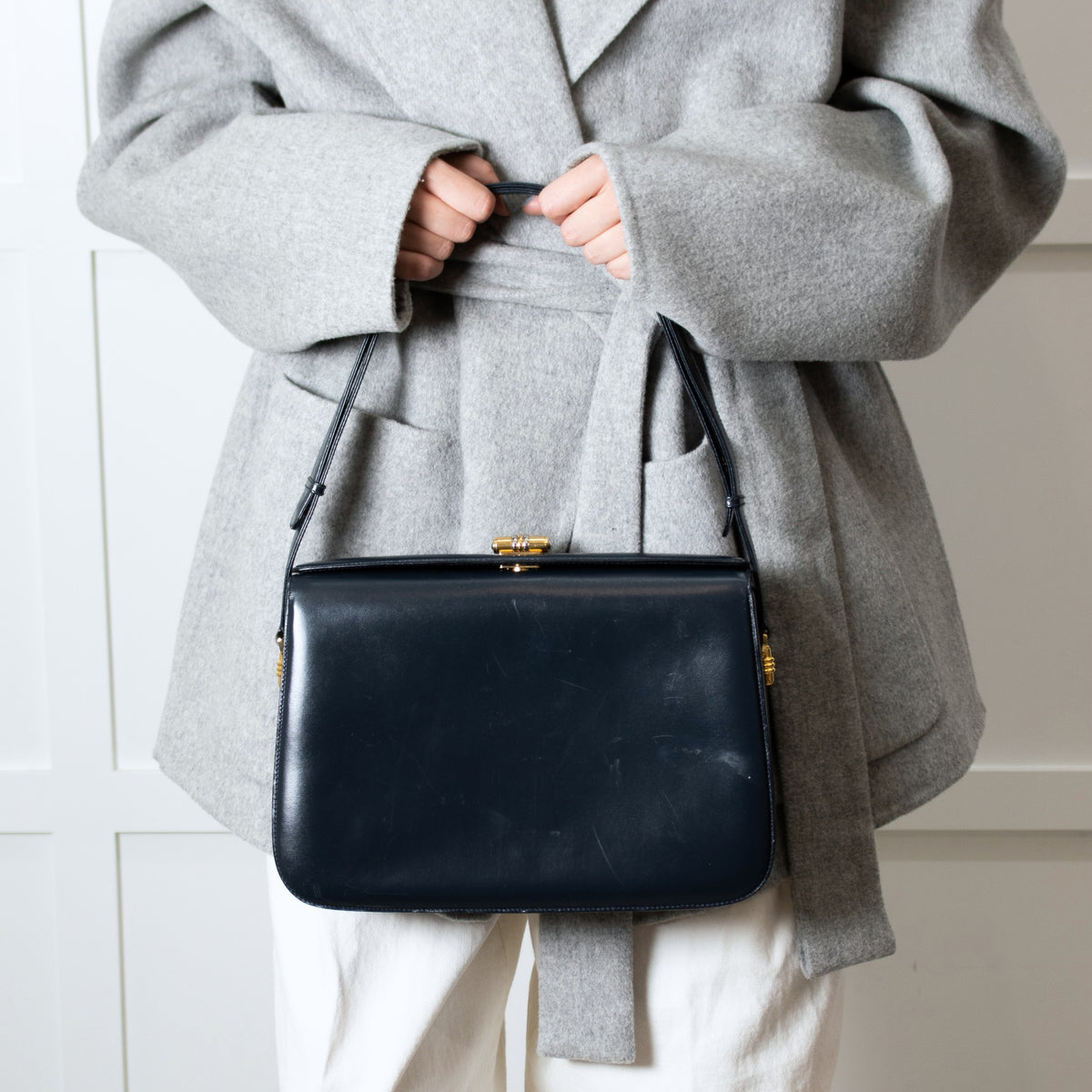 Gucci Navy Blue Leather Vintage Shoulder Bag