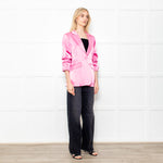 Cinq a Sept Pink Silk Feel Blazer With Ruch Sleeves