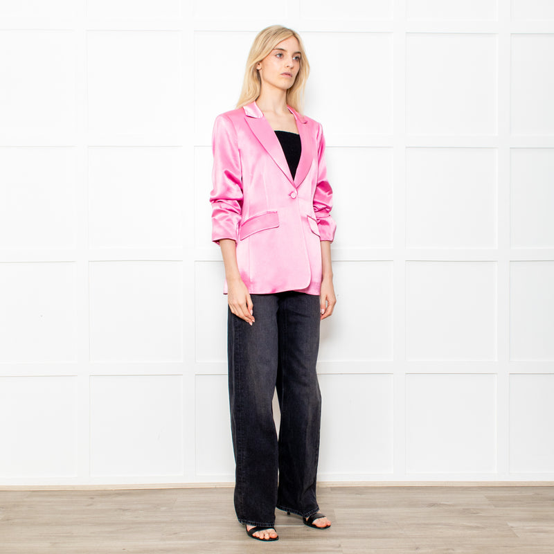 Cinq a Sept Pink Silk Feel Blazer With Ruch Sleeves