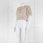 Masscob Beige Silver Sequin Half Sleeve Cropped Top