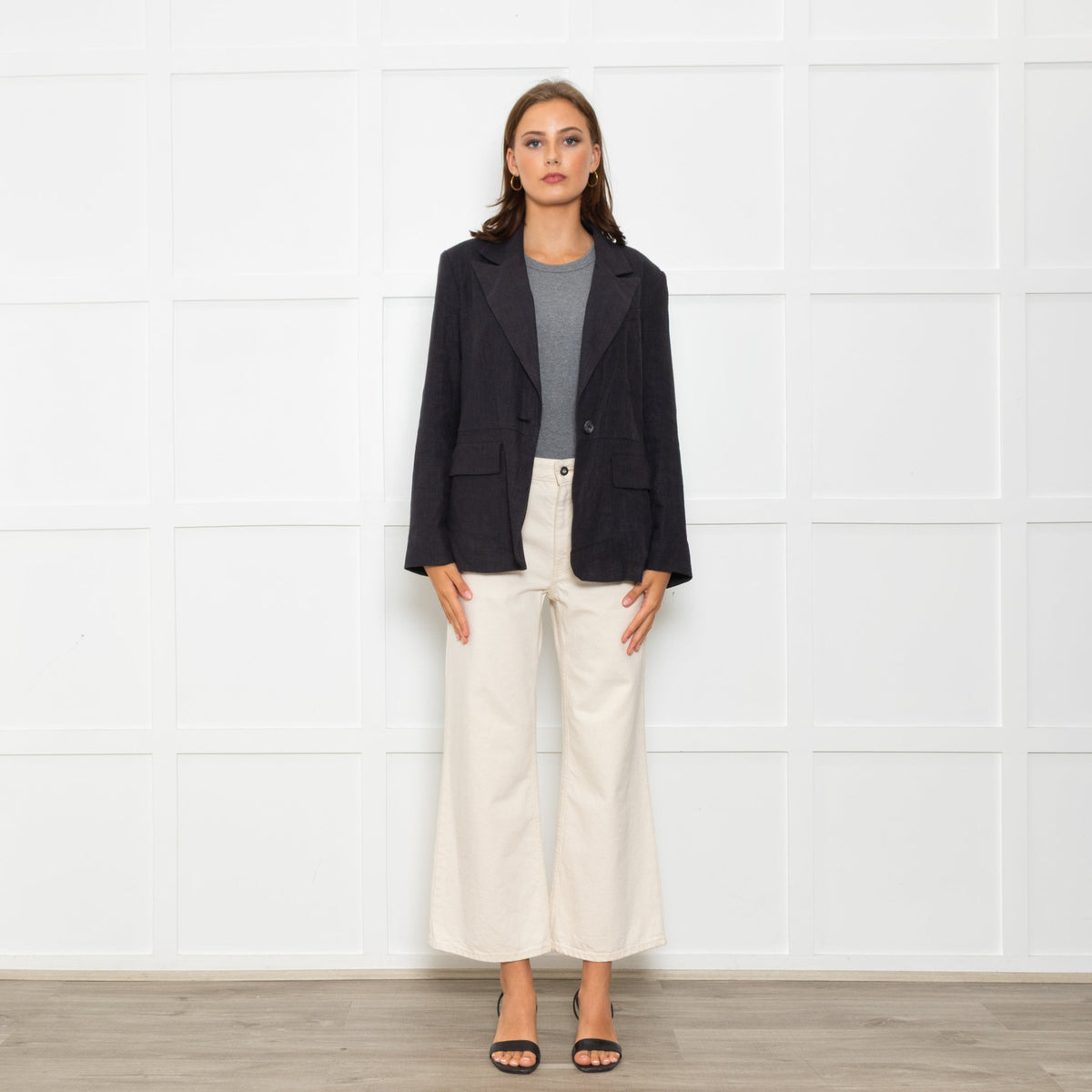 Free People Black Linen Blazer Jacket
