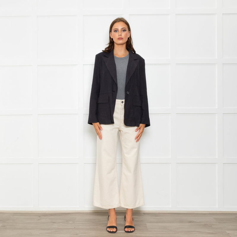 Free People Black Linen Blazer Jacket