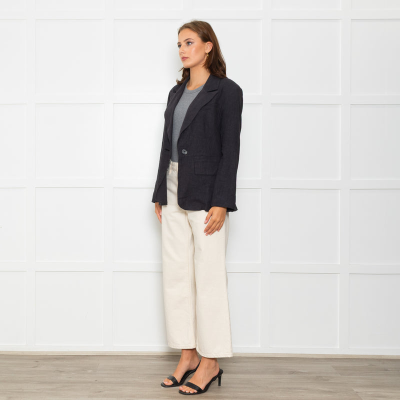 Free People Black Linen Blazer Jacket