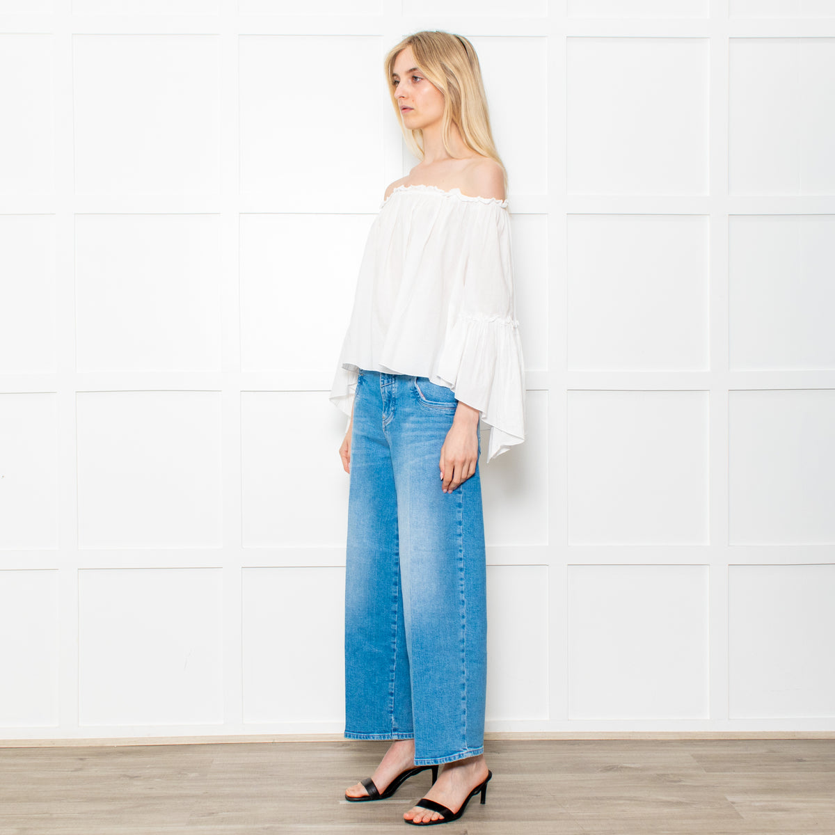 Patrizia Pepe White Cotton Scoop Neck Frill Blouse