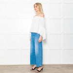 Patrizia Pepe White Cotton Scoop Neck Frill Blouse
