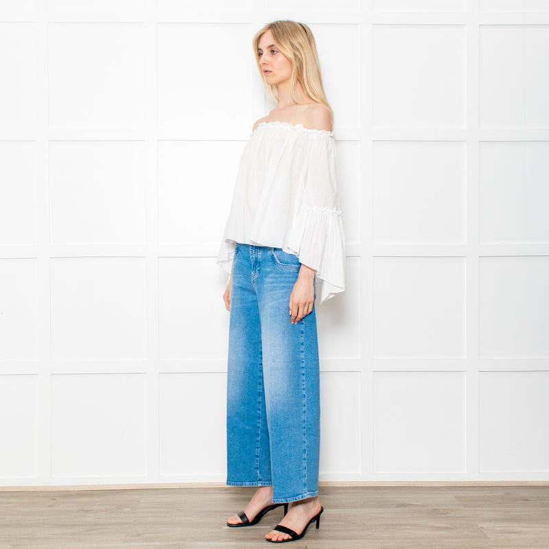 Patrizia Pepe White Cotton Scoop Neck Frill Blouse