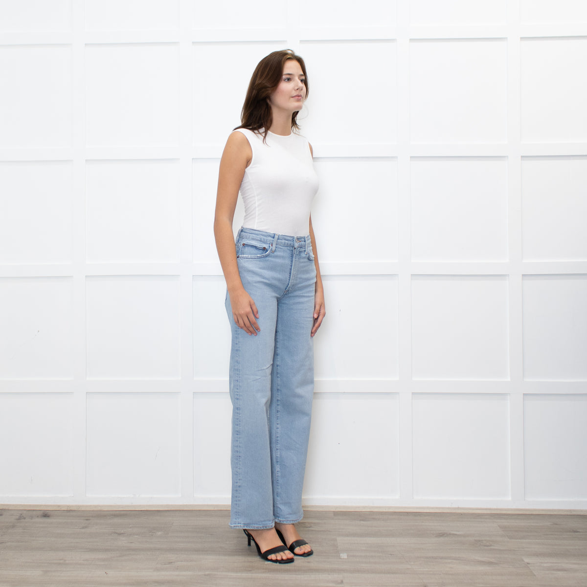 Agolde Pale Blue Wide Leg Ankle Length Harper Jeans