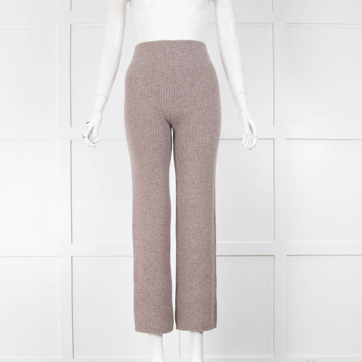White + Warren Brown Ribbed Cashmere Trousers