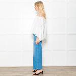 Patrizia Pepe White Cotton Scoop Neck Frill Blouse