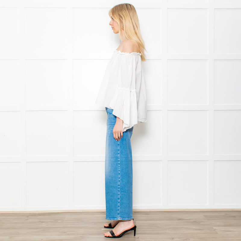 Patrizia Pepe White Cotton Scoop Neck Frill Blouse