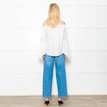 Patrizia Pepe White Cotton Scoop Neck Frill Blouse