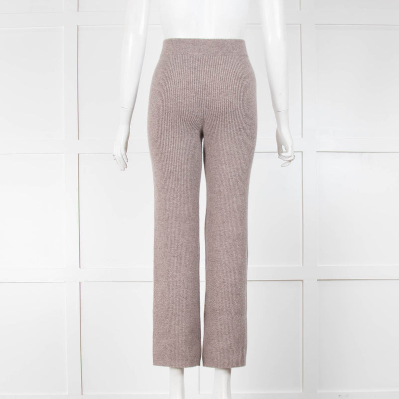 White + Warren Brown Ribbed Cashmere Trousers