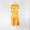 Ulla Johnson Yellow Purple Floral Short Sleeve Peplum Dress