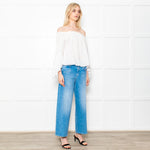 Patrizia Pepe White Cotton Scoop Neck Frill Blouse
