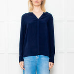 Herzen's Angelegenheit Navy Silk Mix Long Sleeve Top