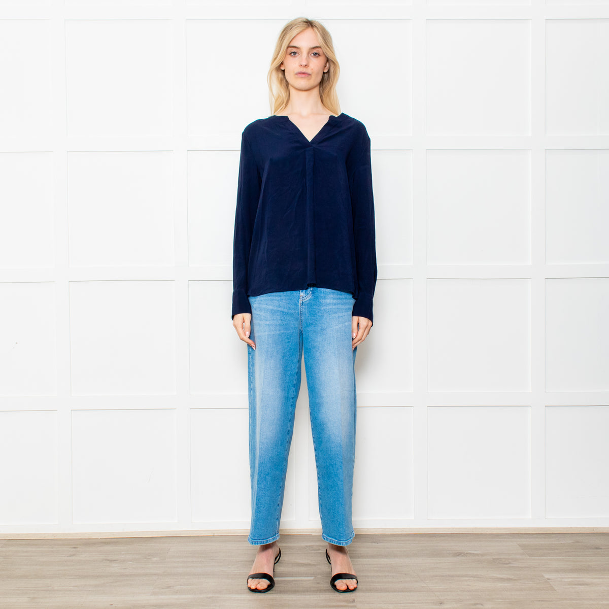 Herzen's Angelegenheit Navy Silk Mix Long Sleeve Top
