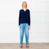 Herzen's Angelegenheit Navy Silk Mix Long Sleeve Top
