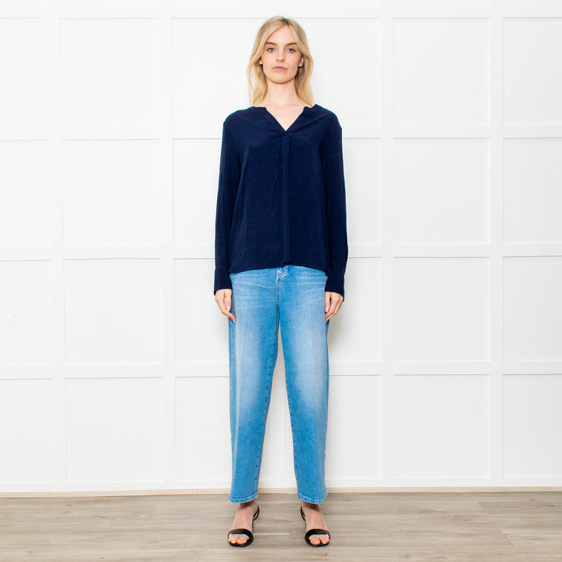 Herzen's Angelegenheit Navy Silk Mix Long Sleeve Top