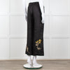 Seventy Venezia Black Linen Embroidered Flower Pattern Wide Leg Trousers