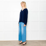 Herzen's Angelegenheit Navy Silk Mix Long Sleeve Top
