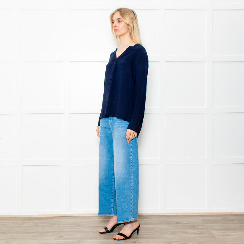 Herzen's Angelegenheit Navy Silk Mix Long Sleeve Top