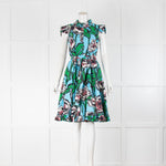 La Double J Pale Blue Green Pink Cotton Floral Sleeveless  Belted Dress