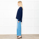 Herzen's Angelegenheit Navy Silk Mix Long Sleeve Top