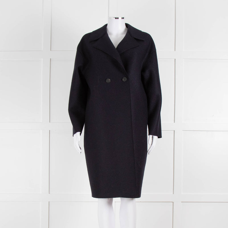 Harris Wharf London Navy Double Breasted Wool Coat