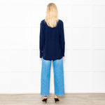 Herzen's Angelegenheit Navy Silk Mix Long Sleeve Top