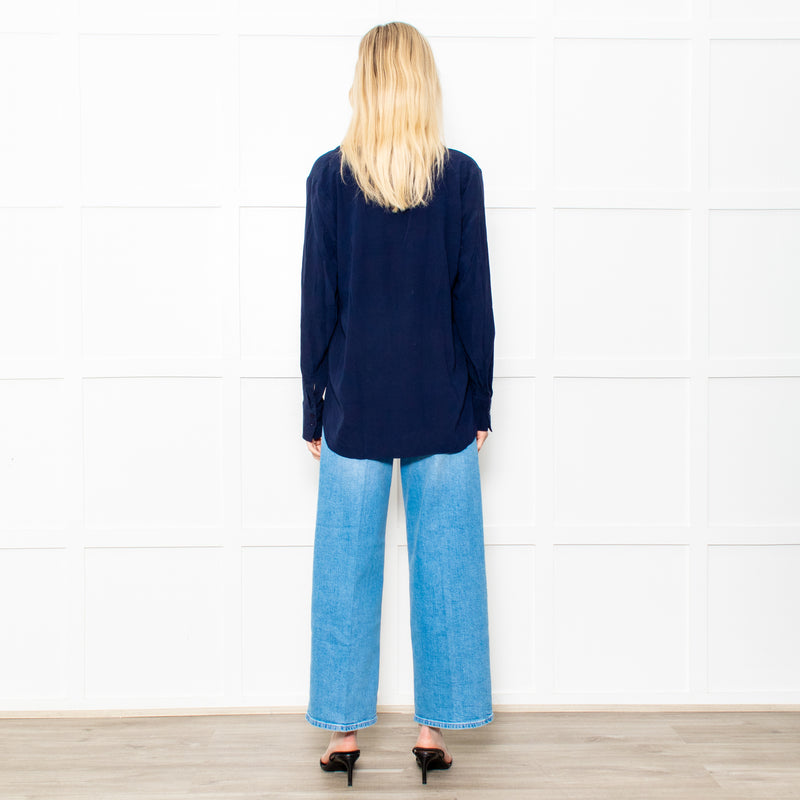 Herzen's Angelegenheit Navy Silk Mix Long Sleeve Top