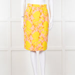 Miu Miu Peach Yellow Floral Brocade Pencil Skirt