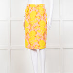 Miu Miu Peach Yellow Floral Brocade Pencil Skirt