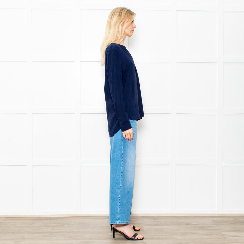 Herzen's Angelegenheit Navy Silk Mix Long Sleeve Top