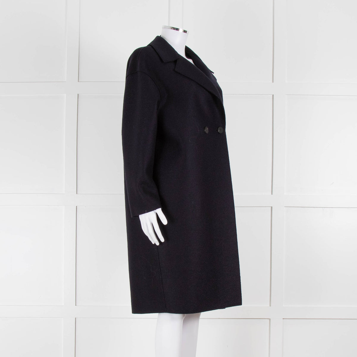 Harris Wharf London Navy Double Breasted Wool Coat