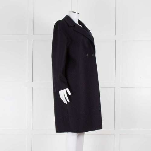 Harris Wharf London Navy Double Breasted Wool Coat