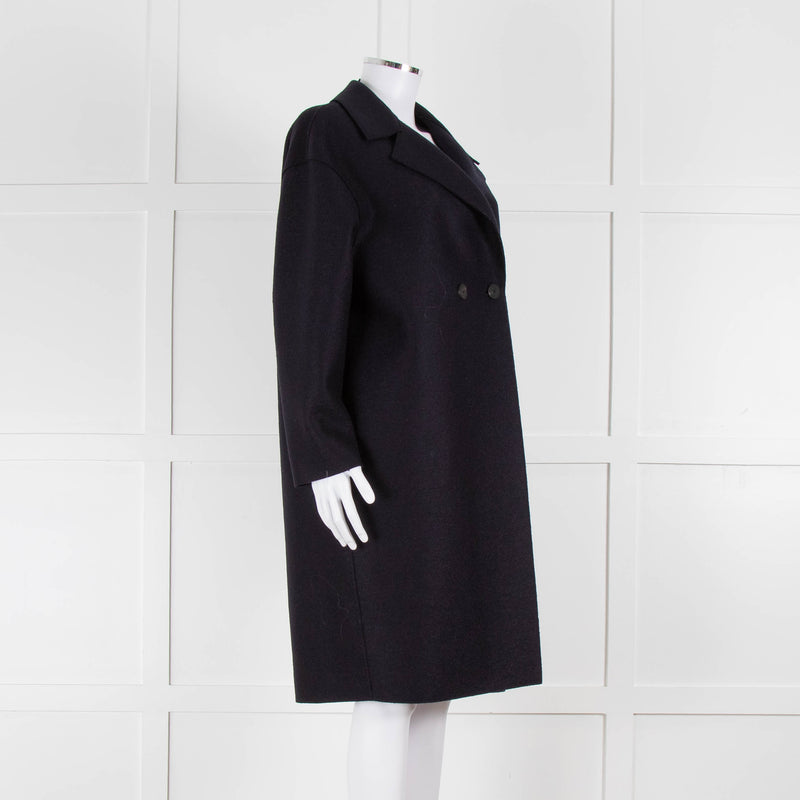Harris Wharf London Navy Double Breasted Wool Coat
