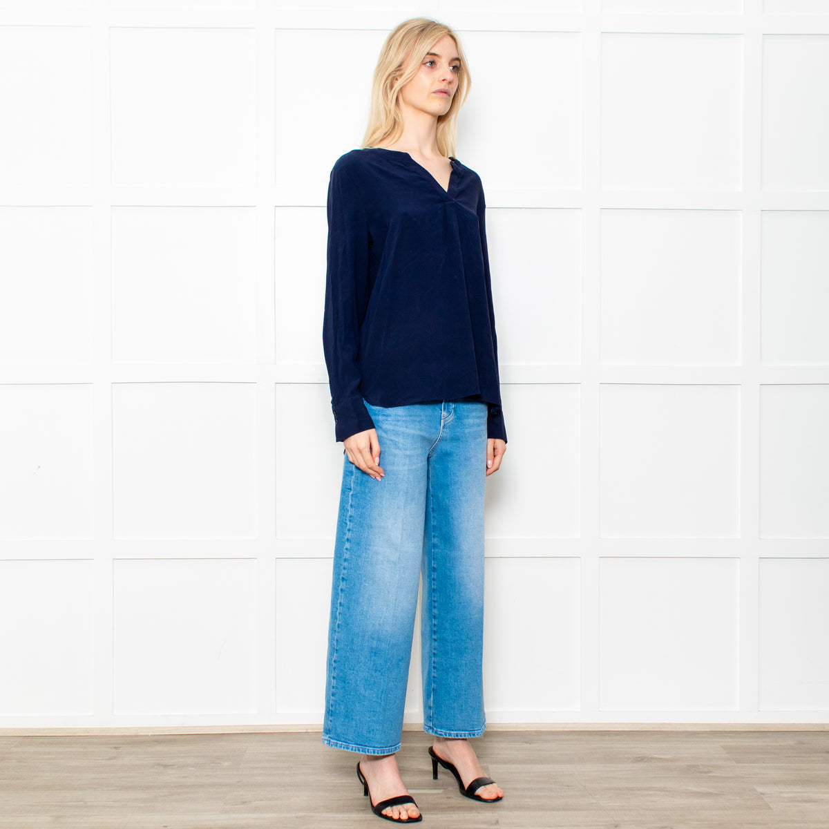 Herzen's Angelegenheit Navy Silk Mix Long Sleeve Top