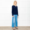 Herzen's Angelegenheit Navy Silk Mix Long Sleeve Top