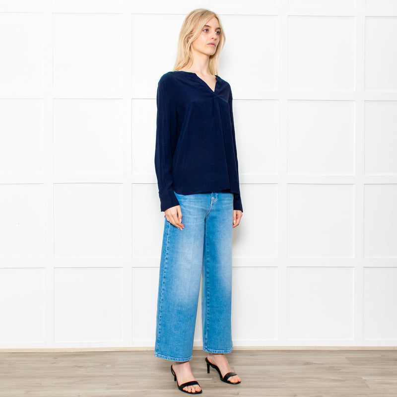 Herzen's Angelegenheit Navy Silk Mix Long Sleeve Top